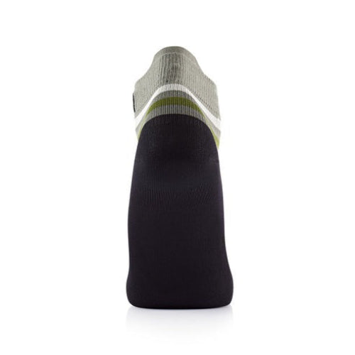 Black Sidas ankle running sock with a white and gray patterned top on a white background