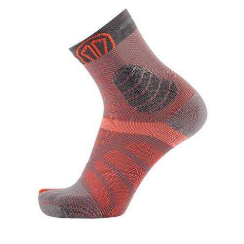 Orange and gray Sidas trail sock with a brand logo on a white background