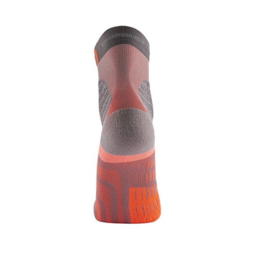 Sidas trail sock shown from the rear with orange and gray pattern on a white background