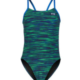 TYR Girls' Fizzy Cutoutfit Swimsuit - Blue/Green