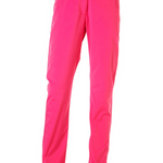 Bright pink women's straight-leg pants shown on a plain white background.