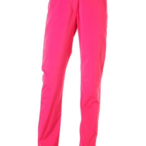Bright pink women's straight-leg pants shown on a plain white background.