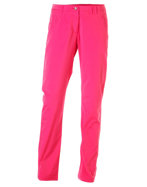 Bright pink women's straight-leg pants shown on a plain white background.